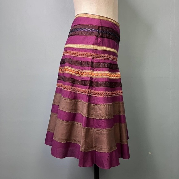THE Limited A-Line Ribbon Trim Striped Purple Gold Bohemian Skirt Women's Size 0 - Picture 2 of 15